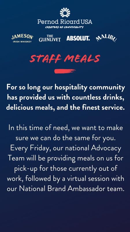 Pernod Ricard USA Staff Meals Offering